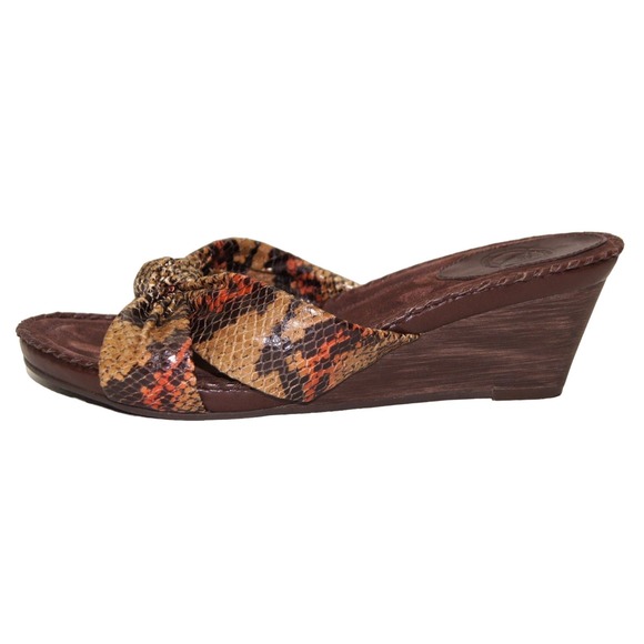 Nurture 8 m Shoes Beige Multi Snake Print Leather Cabot Wedge Heel Sandals - Picture 1 of 7